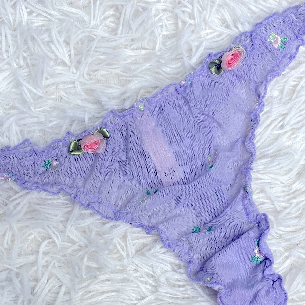 Victoria's Secret rare Lavender Floral ruffle mesh thong
